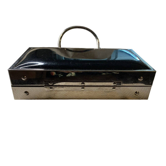 Elegant Black Box Clutch with Gold Accents - Picture 6 of 9